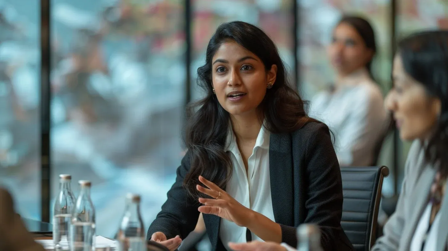 businesswoman leading meeting